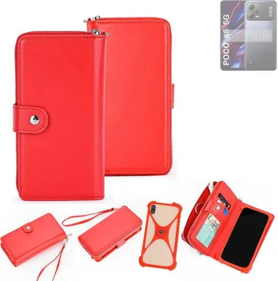 Produktbild von K-S-Trade 2in1 Schutzhülle Portemonnee Handyhülle mit Bumper kompatibel mit POCO X5 5G Hülle Case Etui Geldbörse Smartphone rot (1x)