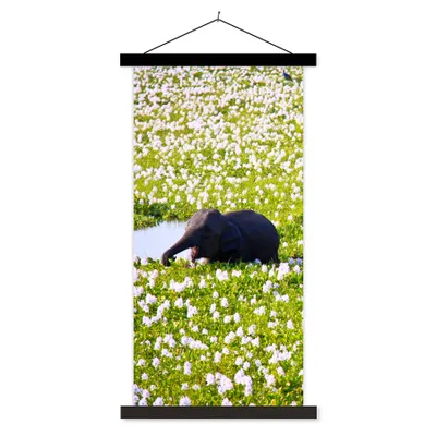 Produktbild von MuchoWow® Textilposter Elefant - Wasser - Pflanzen - Grün - Natur - Tiere 90x180 cm mit schwarzem Rahmen - Dekoration Wohnzimmer