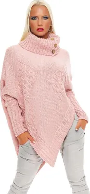 Produktbild von 30-01 Mississhop Damen Poncho Strick Pullover weiche Strickjacke Cape Umhang Überwurf One Size Rosa