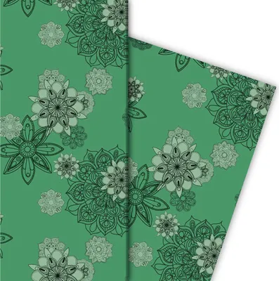 Produktbild von Elegantes Geschenkpapier mit Blüten, grün - G4783, 32 x 48cm