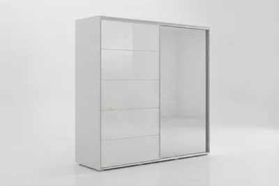 Produktbild von A11 Kleiderschrank mit 2 Schiebetür aus Glas und Spiegel - Weiß, Lacobel Weiß - 175 x 62 x 245 cm