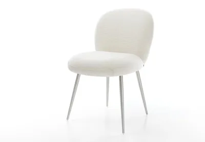 Produktbild von DELIFE Esszimmerstuhl Nube-Flex Bouclé Soft Beige 4-Fuß konisch Edelstahl Taschenfederkern