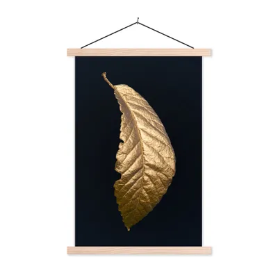 Produktbild von MuchoWow® Textilposter Blätter - Luxus - Gold - Schwarz - Natur 120x180 cm mit holzfarbenen Rahmen - Textil-Plakat