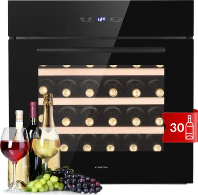 Image de Klarstein Cave a Vin Encastrable, Réfrigérateur à Vin, Porte en Verre, Cave à Vin de Vieillissement, Zone Unique, Porte Basculante, Réfrigérateur Bar, Frigo, Protection UV, 5-18°C, 30 Bouteilles
