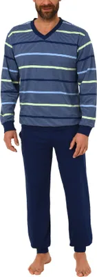 Produktbild von Eleganter Herren Frottee Pyjama Schlafanzug mit Bündchen in toller Streifenoptik - 62055 ; grün , 56