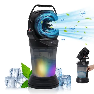 Immagine prodotto di AIORBER Ventilatore rinfrescante e umidificatore 3 in 1 con batteria da 15000 mAh, serbatoio da 2 litri, autonomia di 24 ore, USB-C, 4 velocità, oscillazione a 90°, portatile, silenzioso, nero