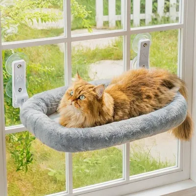 Produktbild von Katzenhängematte Katzenliege Fensterliege - Faltbar - Waschbar - 18 kg - Grau, M