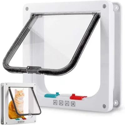 Immagine prodotto di Porta per gatti con 4 chiusure, 28,5 x 24,5 cm, facile da installare, resistente alle intemperie e sicura per animali domestici con circonferenza fino a 63 cm