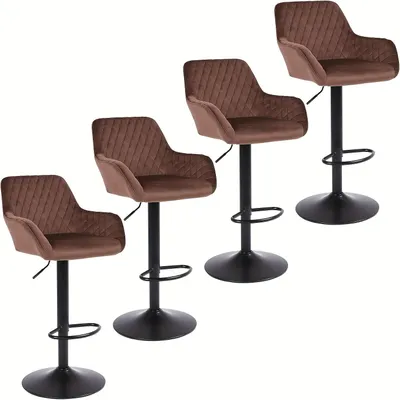 Immagine prodotto di Sgabelli da bar – Set di 4 sgabelli – Altezza regolabile e rotazione a 360° con rivestimento in velluto e schienale
