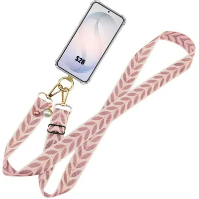 Image de Coque pour Samsung Galaxy S26, Protection Transparente avec Cordon Rose Réglable