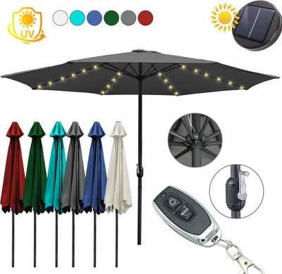 Image de karpal 3m-3.5m Parasol avec LED Parasol de marché solaire à manivelle UV40+ Parasol d'extérieur terrasses,Beige,3.5m
