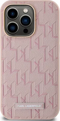 Produktbild von Karl Lagerfeld, Hülle für iPhone 14 Pro Max MagSafe mit Monogramm und Metall-Logo, Rosa