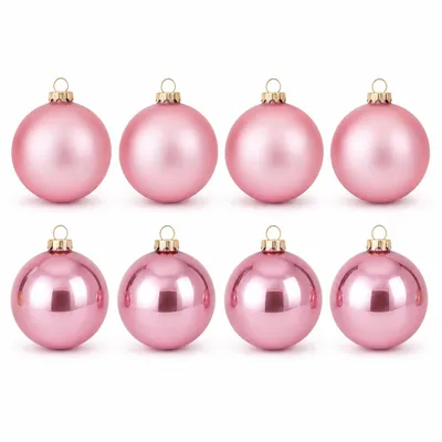 Produktbild von Weihnachtskugeln aus Kunststoff - Rosa (matt + glanz), 8 x (10 cm)) Weihnachtsbaumkugeln bruchsicher wetterfest – Christbaumkugeln, KI-generiertes Bild