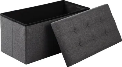 Image de Banc de rangement moderne Dero – coffres-sièges avec espace de rangement, tabourets et repose-pieds – Gris, tissu – 76 x 38 x 38 cm