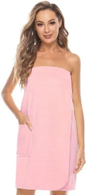 Produktbild von Sauna-Kilt für Damen aus Badstof mit Tasche und Knöpfung in Rosa, Größe S/M