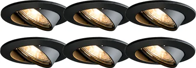 Produktbild von QAZQA - Modern 6er Set moderne Einbaustrahler schwarz schwenkbar - Edu I Wohnzimmer I Schlafzimmer - Stahl Rund - LED geeignet GU10