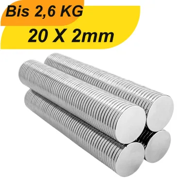 Produktbild von 5x Starker Neodym Magnet 20x2 mm – Extra Kraft Mini-Magnet N38 – Für Kühlschrank, Whiteboard, Werkstatt, DIY & Haushalt – Scheibenmagnet Silber