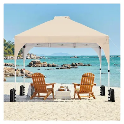 Produktbild von Faltpavillon 3x3m Pop Up Pavillon für Garten, Höhenverstellbar, Wasserdicht, mit Entlüftung und Rolltragetasche, Beige