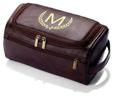 Produktbild von Herren-Kulturbeutel, personalisierbares Geschenk für Männer, Kunstleder, zum Aufhängen, Teebraun, M, Initial-M