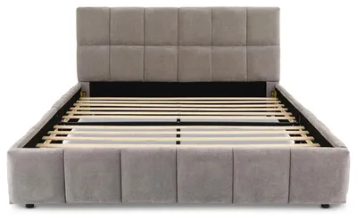 Produktbild von Polsterbett EMILIA 180x200 cm, Grau - Bett mit Lattenrost, Bettgestell mit gepolstertem Kopfteil, Stoffbett mit moderner Steppung, Modernes Design und stabile Konstruktion