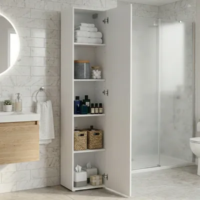 Image de Neto - Armoire Polyvalente 1 Porte, 40x180h cm Blanc Brillant, 4 Étagères, Italie