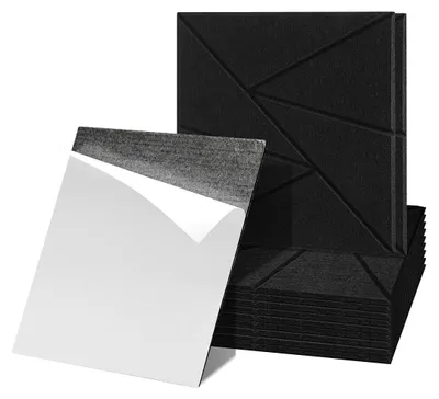 Produktbild von Peviasot Akustikpaneele Filz Selbstklebend 12 Stück, 30 x 30 x 0,9 cm Schallabsorber Wandpaneele, Dreieckmuster, Schwarz