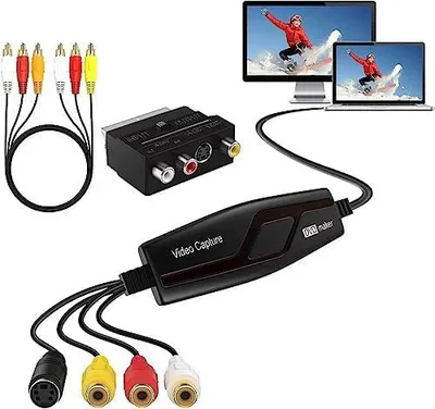 Produktbild von Videoaufnahmekarte, USB 2.0 Video Capture Card, RCA zu USB Video konverter Grabber, Konvertiert VHS VCR Hi8 Mini DV zu Digital für PC TV Tape Player Camcorder, Kompatibel mit Mac OS X oder Windows