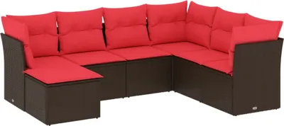 Produktbild von vidaXL 7-tlg. Garten-Sofagarnitur mit Kissen Braun Poly Rattan