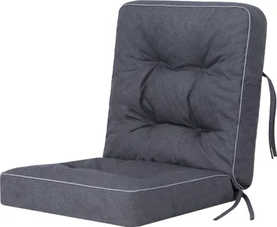 A dark gray chair cushion with white piping, shown against a white background.