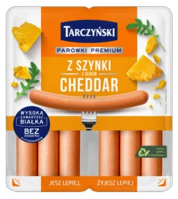 Zdjęcie produktu dla Parówki z szynki z serem cheddar 180 g Tarczyński