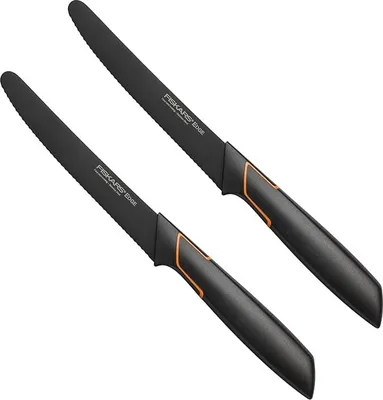 Produktbild von Fiskars - 2er Tafelmesser Set - Tomatenmesser Edge mit Wellenschliff rostfrei - Modernes Design - Schwarz
