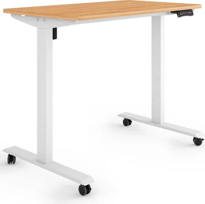 Produktbild von ESMART Germany ETX-121WM 100 x 60 cm Ahorn-Nachbildung Ergonomischer Steh-Sitz-Schreibtisch auf Rollen Stufenlos elektrisch höhenverstellbar 78,5 - 128,5 cm 3x Memory Aktivitätserinnerung Soft-Start/Stopp