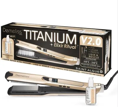 Produktbild von Dampf Haarglätter Saint Algue Demeliss TITANIUM V2.0, Hochleistungsglättung, Intensive Glanzpflege, 5 Temperaturstufen, Inklusive Serum