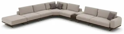 Zdjęcie produktu dla Narożna sofa w kształcie litery L w kolorze beżowym – nowoczesna sofa z ramą z litego drewna.