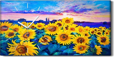 Produktbild von Dekor Leinwand Uhr Wandbilder 60x30 Sonnenblumen Malerei Kunst - weiße Hände