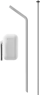 Image de Intirilife Paille en silicone réutilisable et flexible de 25 cm en gris - Avec brosse de nettoyage et boîte de rangement portable en blanc