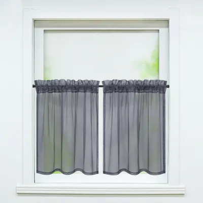 Produktbild von Joyswahl 2er Set Scheibengardine, Voile Bistrogardine mit Tunnelzug Küchengardinen, Uni transparent, Grau BxH 66x61cm