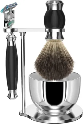Image de Elzusha - Kit de rasage 4 en 1 avec brosse, bol, support et rasoir
