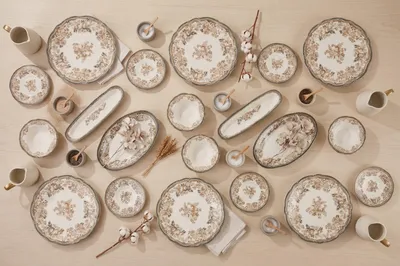 Obrázok produktu pre Hermia Concept, súprava na raňajky (20 kusov) vyrobená zo 100% porcelánu, v bielej a hnedobej farbe, vhodná do umývačky riadu