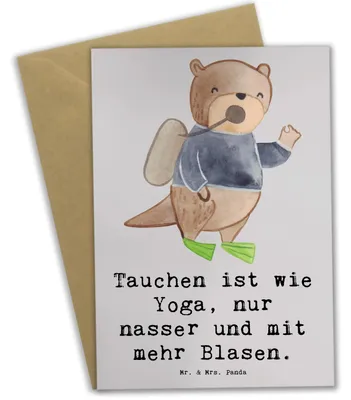 Produktbild von Mr. & Mrs. Panda jubiläumskarte Tauchen Yoga - Grau Pastell - Geschenk, Klappkarte, Abenteuer, Freiheit, osterkarte, Teamsport, Sportler, weihnachtskarten, Tauchermaske