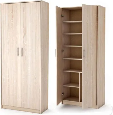 A two-part image showing a closed and an open wardrobe.