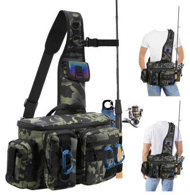 Imagen del producto de Omgoods: Gran bolsa impermeable para carretes de pesca con muchos compartimentos