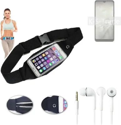Produktbild von K-S-Trade Bauchtasche Gürteltasche kompatibel mit Sharp Aquos Wish2 schwarz + Kopfhörer. Sport Running Jogging Fitness Laufen Umhängetasche