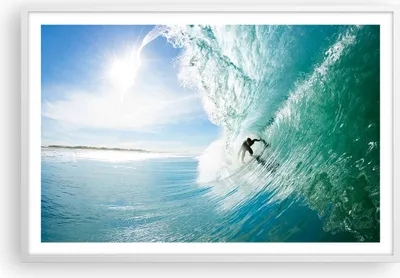 Produktbild von Gerahmtes Poster - Weißer Rahmen - Abenteuer surfer welle ozean - 91,5x61 cm - Wand Bild - Wanddeko - Wandbilder - Wandposter - Bilderrahmen - Bilder - Kunstdruck - Wandbild - P2WAA91x61-2541