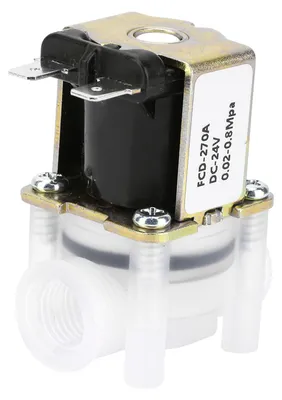 Obrázek produktu pro Elektromagnetický ventil, typ N/C, 24V DC, plastový, průměr 1/4 palce, určený pro zařízení na úpravu čisté vody