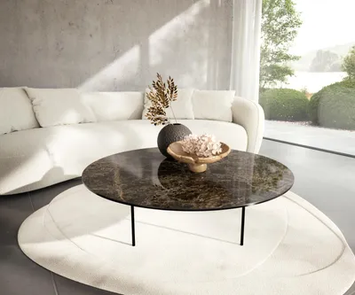 Produktbild von DELIFE Couchtisch Edge Rund 100x100 cm Keramik Emperador Extra Lucidato Dunkelbraun Trive Metall Schwarz