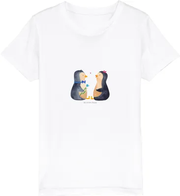 Produktbild von Mr. & Mrs. Panda Kleinkinder T-Shirt Pinguin Pärchen 12-14 Jahre (152/164) - Weiß - Geschenk, Kurzarm Kinder, Baumwollshirt, glücklich, Verknallt, Baumwolle, Hochzeit