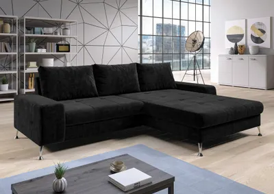 Produktbild von AX LIVING Eckschlafcouch mit Bettkasten Artemia 275 cm Schwarz Samt R