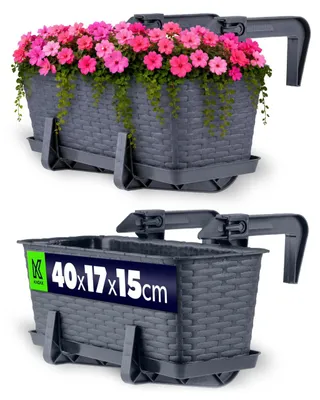 Zdjęcie produktu dla KADAX doniczka balkonowa z podstawką "Frette", skrzynka balkonowa z uchwytami, 40 cm, brązowa