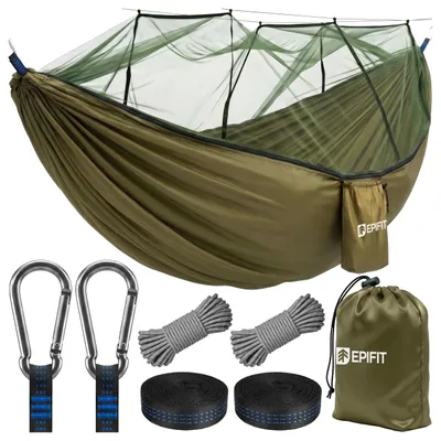Produktbild von Camping Hängematte mit Moskitonetz 330x140cm Reisehängematte 200kg Oliv Tourist